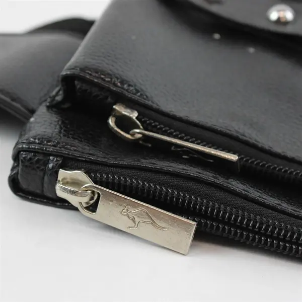 Black PU Leather Fanny Pack Multi-Zip Compartments Waist Bag New