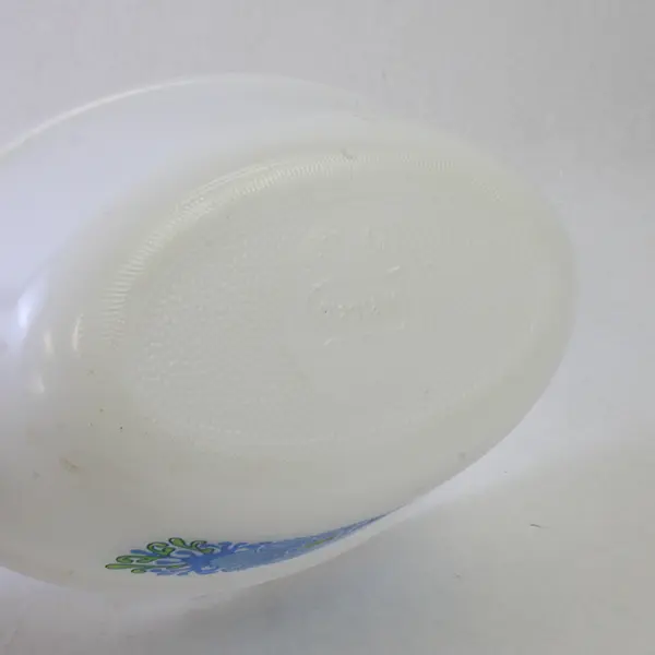 Vintage Glasbake White Oval Casserole Dish Mod Desert Flower Green Blue
