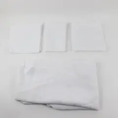 Lot 4 Unbranded Matching White Fabric Round 75" Diameter Tablecloth & 3 Napkins