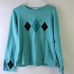 Jennifer Moore Turquoise Blue Argyle Sweater Women's Large FLAWED
