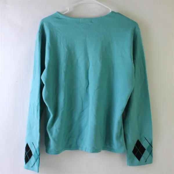 Jennifer Moore Turquoise Blue Argyle Sweater Women's Large FLAWED