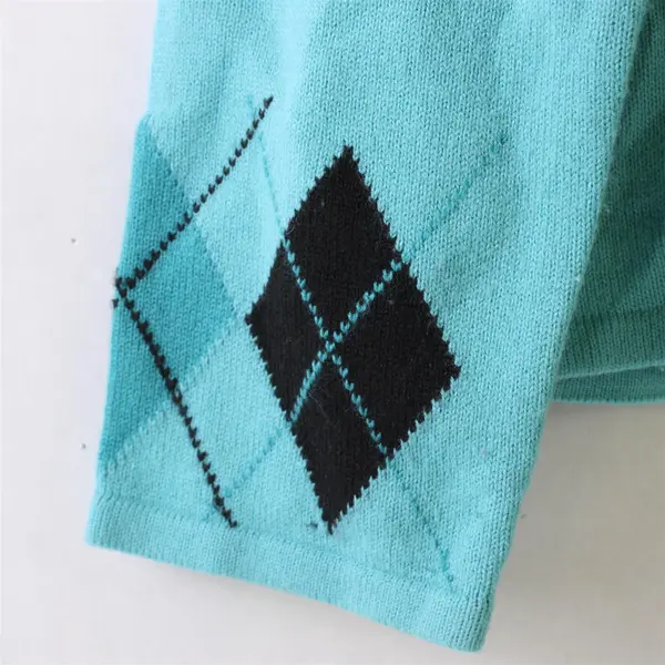 Jennifer Moore Turquoise Blue Argyle Sweater Women's Large FLAWED