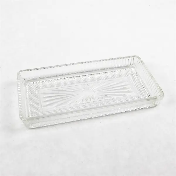 Vintage Pressed Glass Starburst Rectangular Relish Tray Butter Dish 7.5in