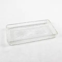 Vintage Pressed Glass Starburst Rectangular Relish Tray Butter Dish 7.5in