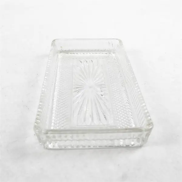 Vintage Pressed Glass Starburst Rectangular Relish Tray Butter Dish 7.5in