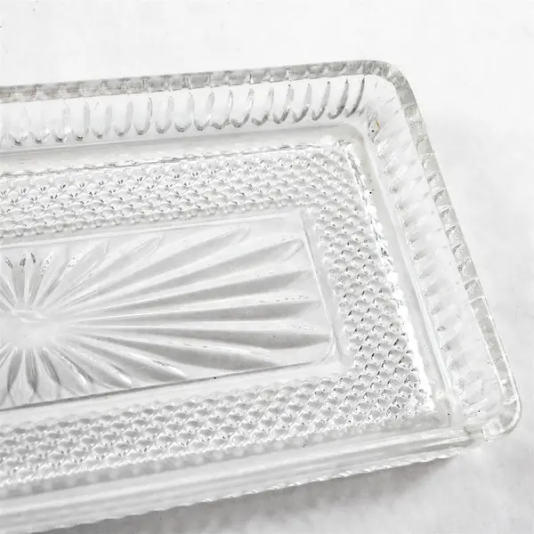 Vintage Pressed Glass Starburst Rectangular Relish Tray Butter Dish 7.5in