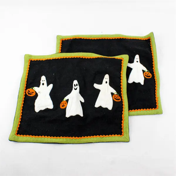 Set of 2 Halloween Felt Placemats White Ghosts Orange Pumpkins