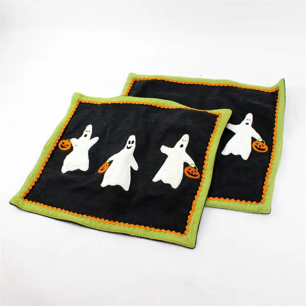 Set of 2 Halloween Felt Placemats White Ghosts Orange Pumpkins