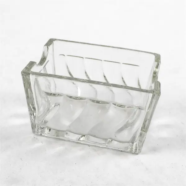 Clear Glass Sugar Packet Holder Caddy Ribbed Side Panels