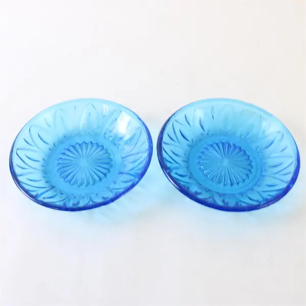 Set of 2 Vintage Blue Glass Starburst Sunray Bowls 5in Chipped