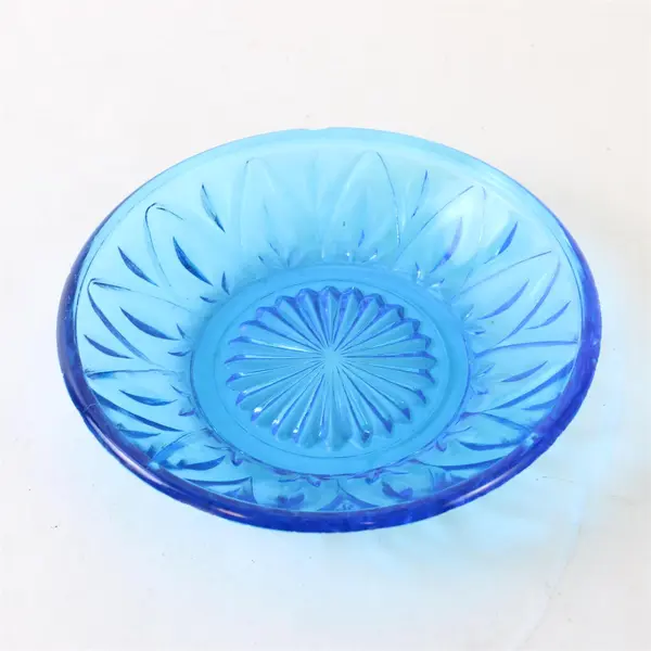 Set of 2 Vintage Blue Glass Starburst Sunray Bowls 5in Chipped