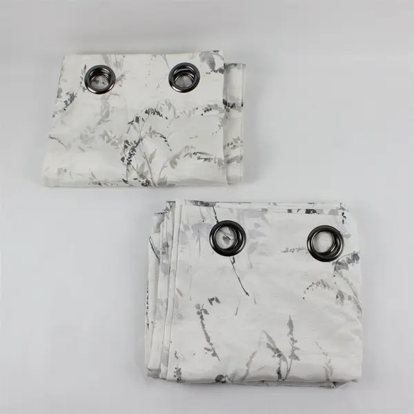 Lot Of 2 Peri Matching White/Gray Abstract Floral Curtain Panels 50" x 86"