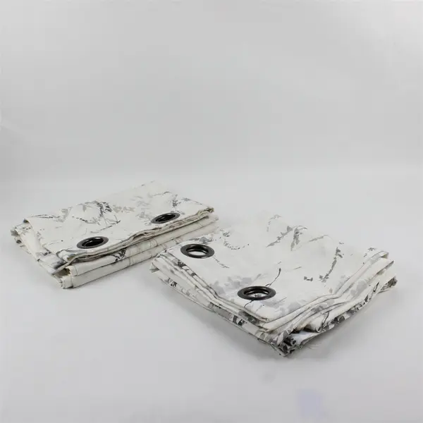 Lot Of 2 Peri Matching White/Gray Abstract Floral Curtain Panels 50" x 86"