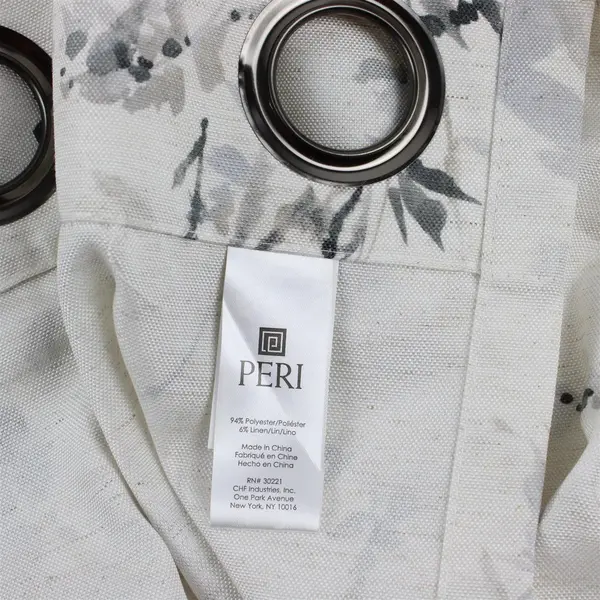 Lot Of 2 Peri Matching White/Gray Abstract Floral Curtain Panels 50" x 86"