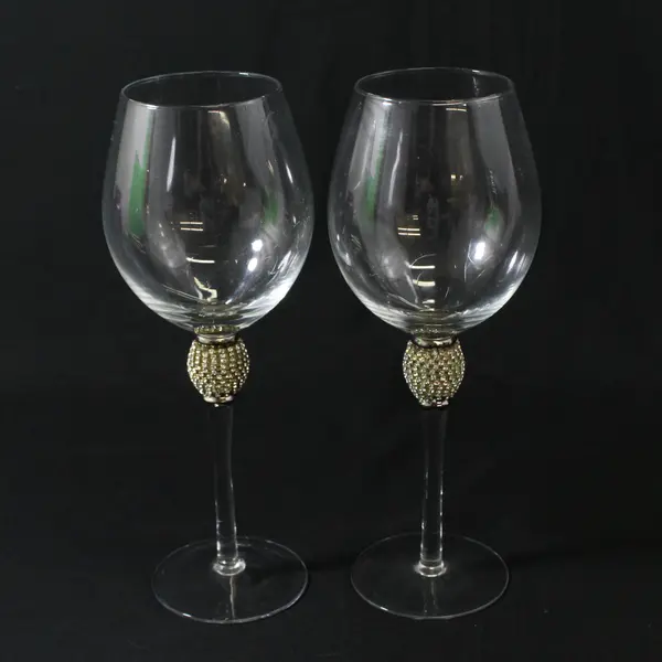 Set of 2 Rhinestone Stem Wine Glasses 10"