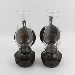 Lot of 2 Kaadan Ltd Bronze Tone Metal Kerosene Lamps Reflector Chimneys