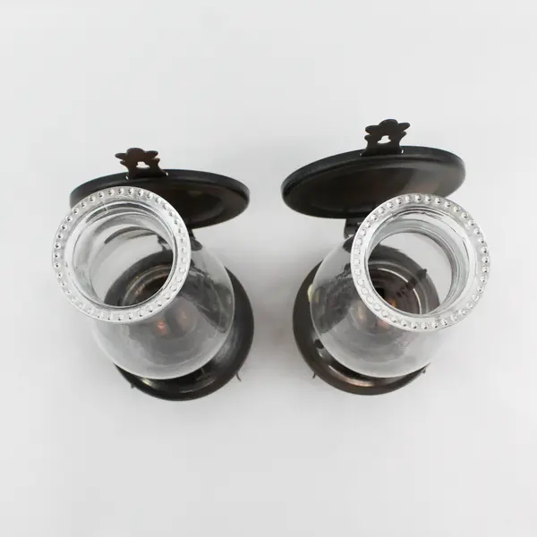Lot of 2 Kaadan Ltd Bronze Tone Metal Kerosene Lamps Reflector Chimneys