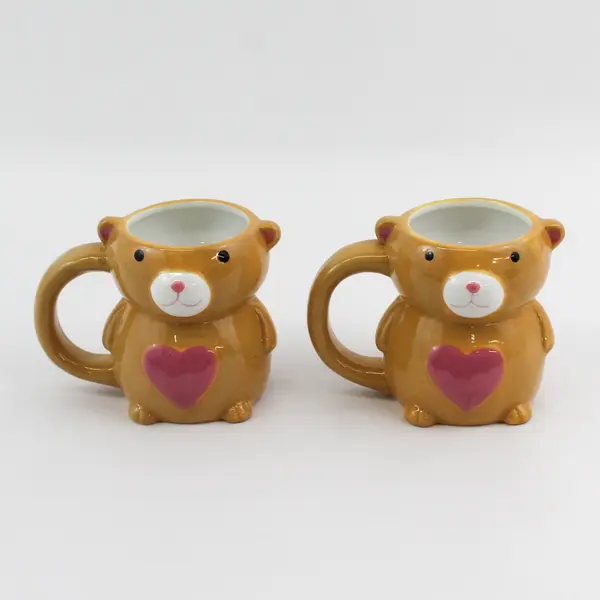 Set of 2 Golden Brown Teddy Bear Ceramic Mugs