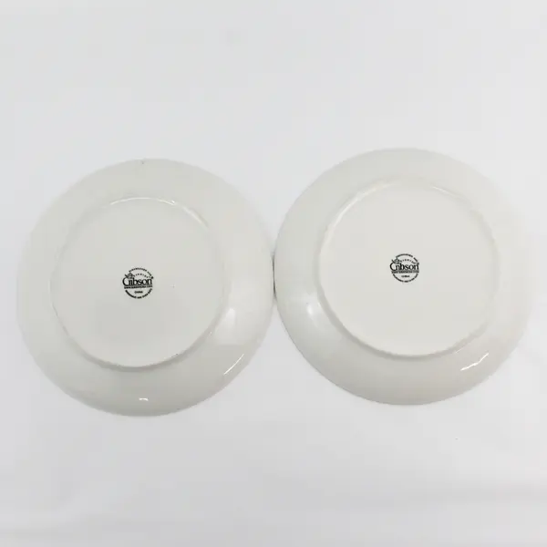 Set of 2 Everyday Gibson 9.75" Dinner Plates 4 Blue Rim Stripes