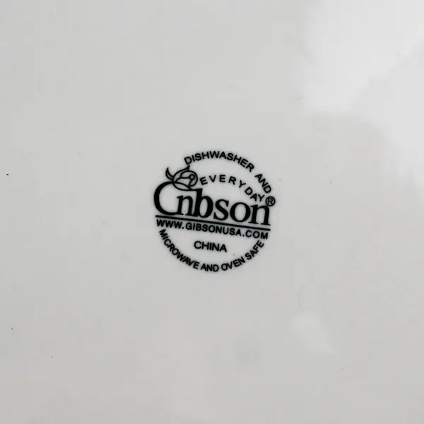 Set of 2 Everyday Gibson 9.75" Dinner Plates 4 Blue Rim Stripes