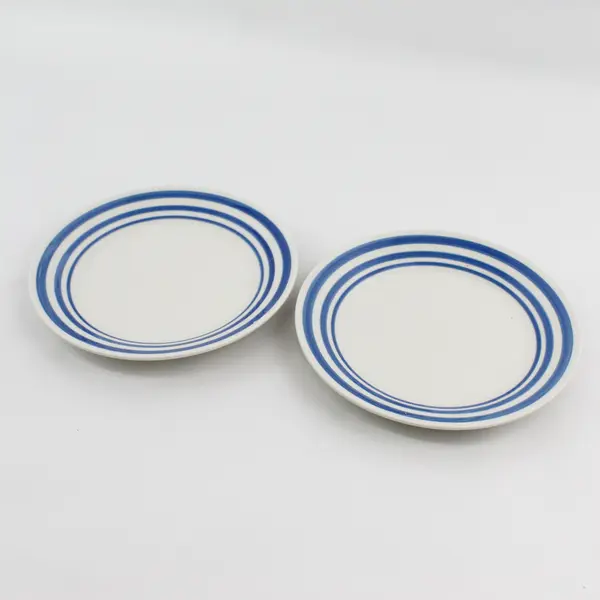 Set of 2 Everyday Gibson Triple Blue Stripe Salad Plates 7"