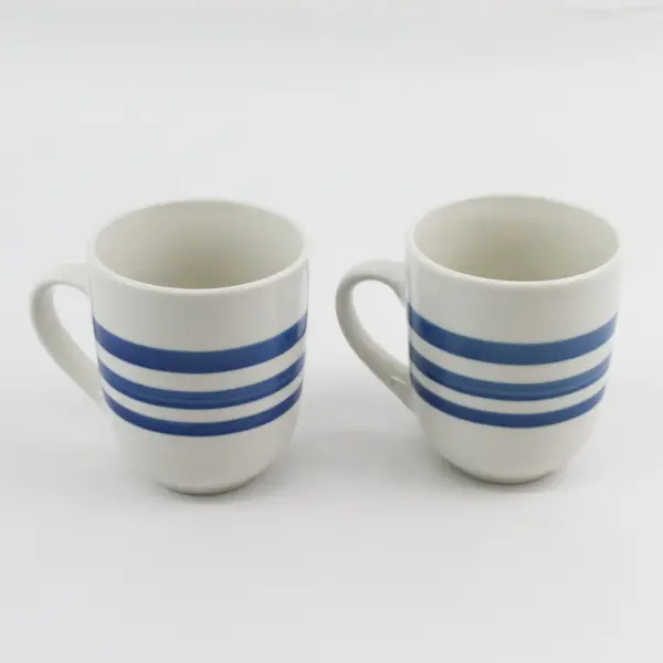Set of 2 Everyday Gibson Triple Blue Stripe Coffee Mugs