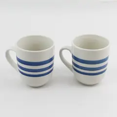 Set of 2 Everyday Gibson Triple Blue Stripe Coffee Mugs