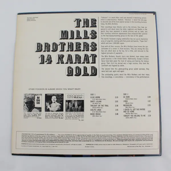 The Mills Brothers 14 Karat Gold 12" Vinyl Record