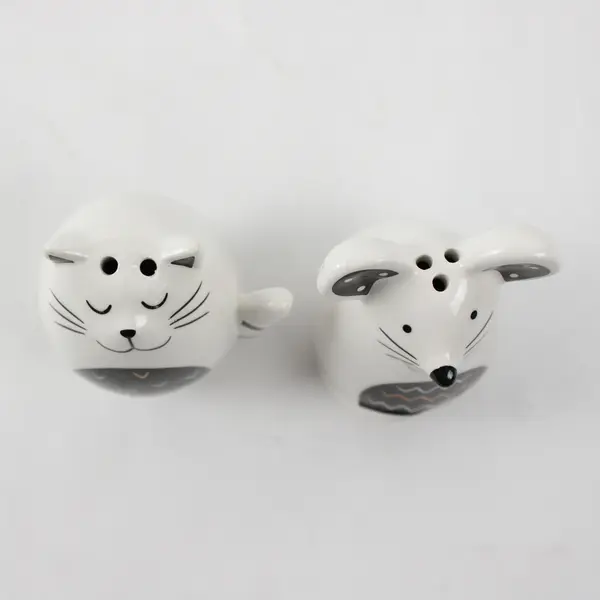 Formano Ceramic Salt & Pepper Shaker Set Cat Mouse 3 Piece