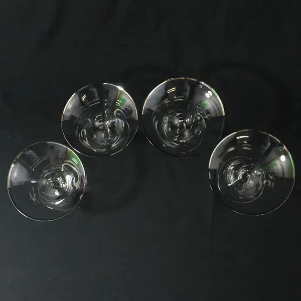 Set of 4 Platinum Rim Champagne Or Sherbet Glasses 4.75" Diameter 3.5" Height