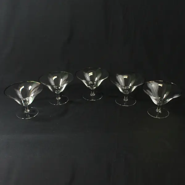 Set of 5 Platinum Rim Champagne Or Sherbet Glasses 4.75" Diameter 3.5" Height