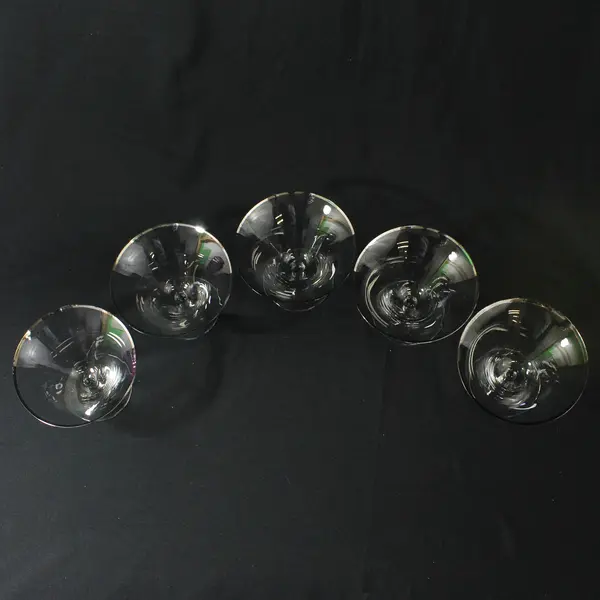 Set of 5 Platinum Rim Champagne Or Sherbet Glasses 4.75" Diameter 3.5" Height