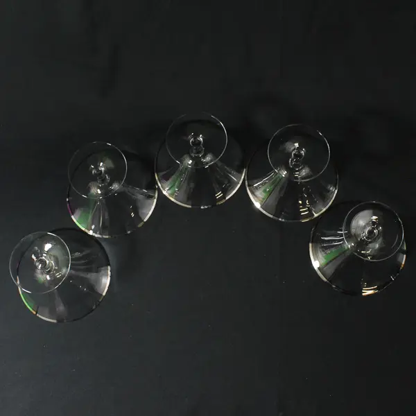 Set of 5 Platinum Rim Champagne Or Sherbet Glasses 4.75" Diameter 3.5" Height
