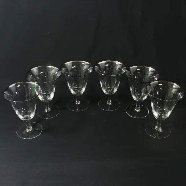 Set of 6 Crystal Platinum Rim Wine Glasses 5.25"