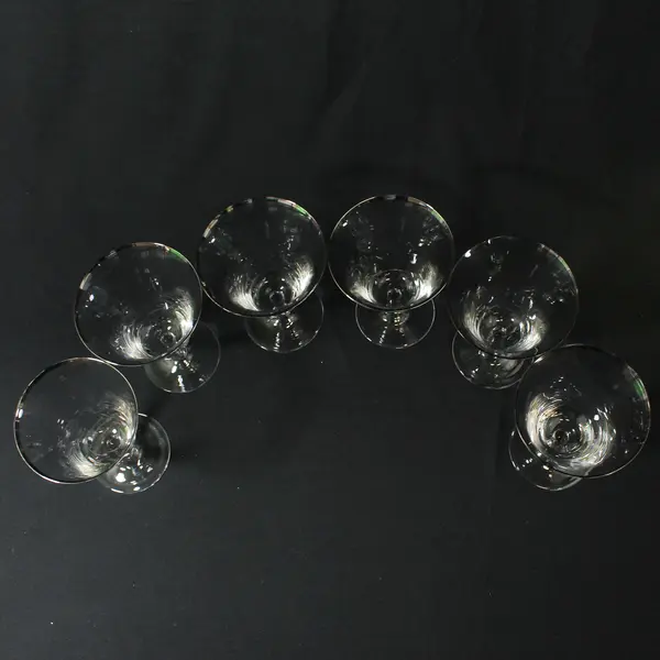 Set of 6 Crystal Platinum Rim Wine Glasses 5.25"