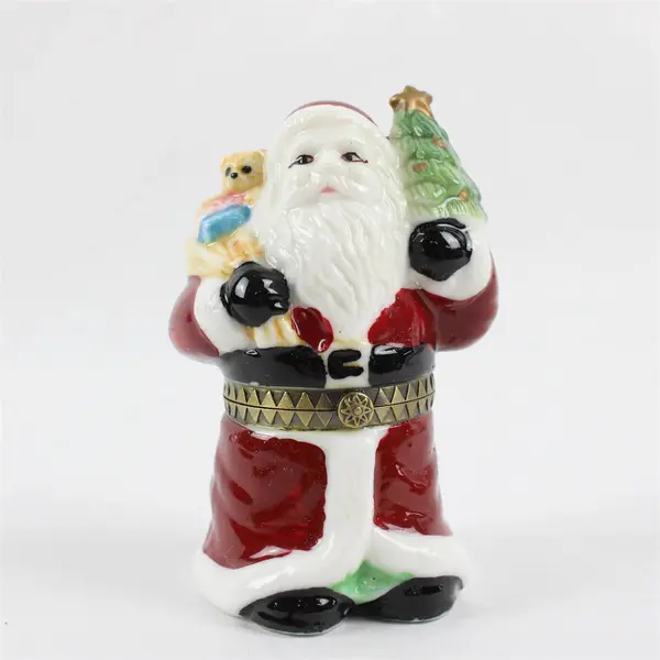 Genmore Corp Santa Claus Hinged Porcelain Trinket Box Christmas