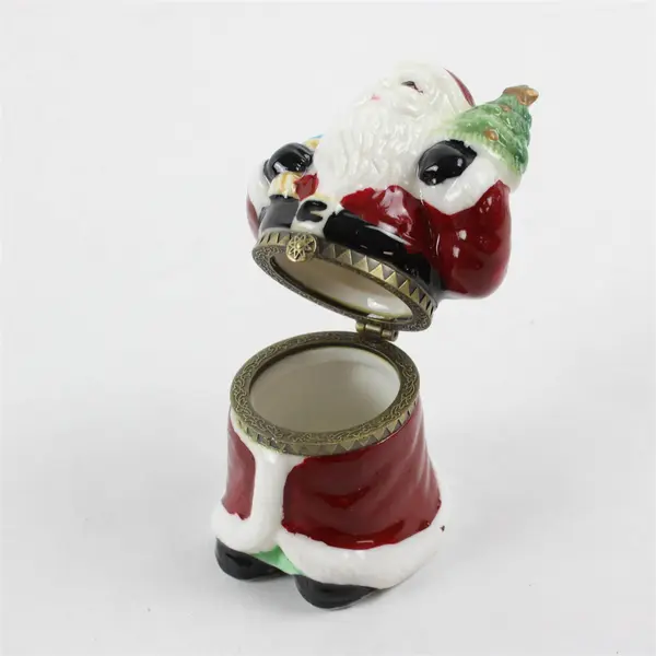 Genmore Corp Santa Claus Hinged Porcelain Trinket Box Christmas