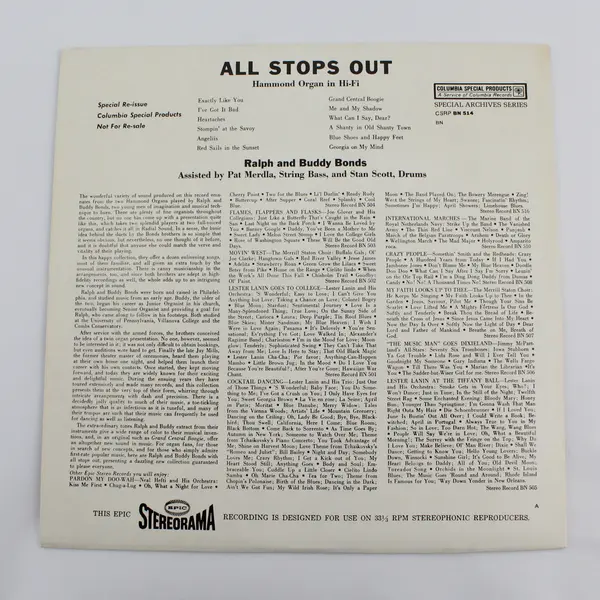 Ralph And Buddy Bonds ‎– All Stops Out 12" Vinyl Record