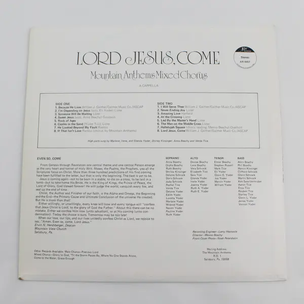 Mountain Anthems Mixed Chorus - Lord Jesus, Come 12" Vinyl Record
