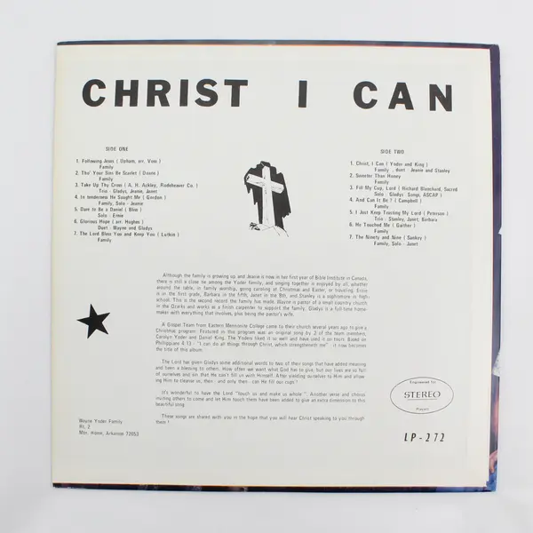 The Yoder Family "Christ, I can" 12" Vinyl Record