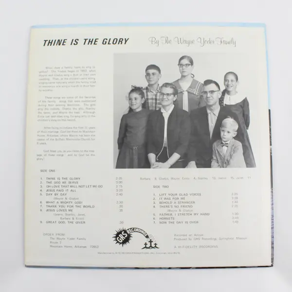 The Wayne Yoder Family, Thine Is The Glory, 12" Vinyl Record