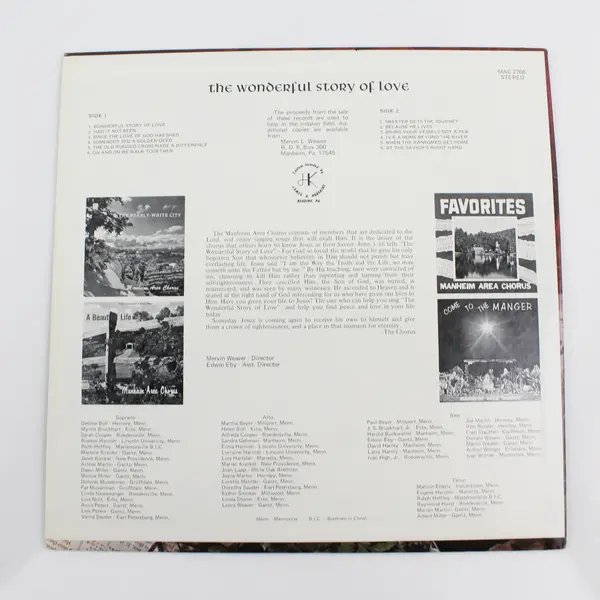 Manheim Area Chorus Wonderful Story Of Love 12" Vinyl Record