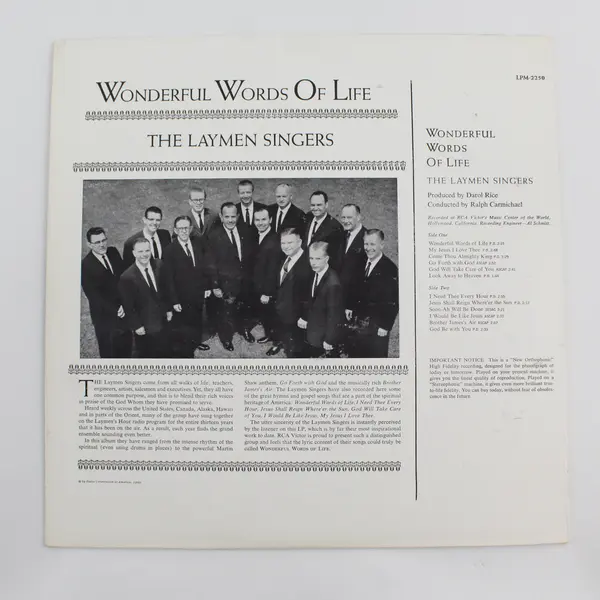 The Laymen Singers Wonderful Words of Life 12" Vinyl Record
