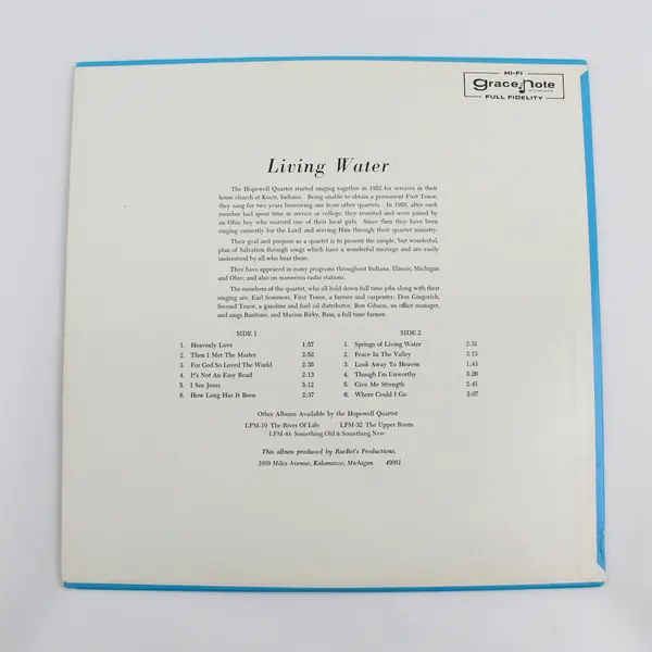 The Hopewell Quartet “Living Water”  12" Vinyl Record 