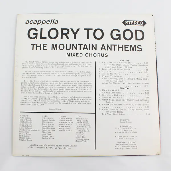 Mountain Anthems Mixed Chorus Glory To God 12" Vinyl LP Gospel