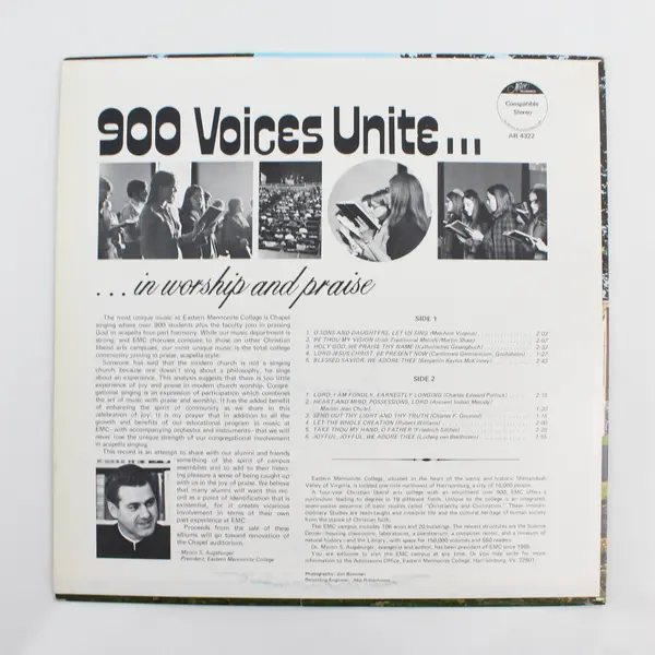 Eastern Mennonite College Chapel  900 Voices Unite 12" Vinyl Record
