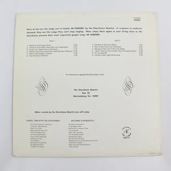 The Churchmen Quartet, In Concert 12" Vinyl Record