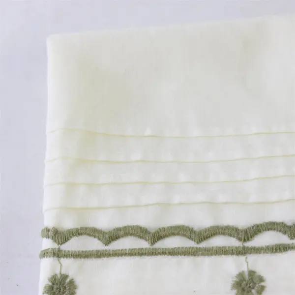 Set of 2 Green Floral Embroidered White Scalloped Edge Curtains 30" x 35"