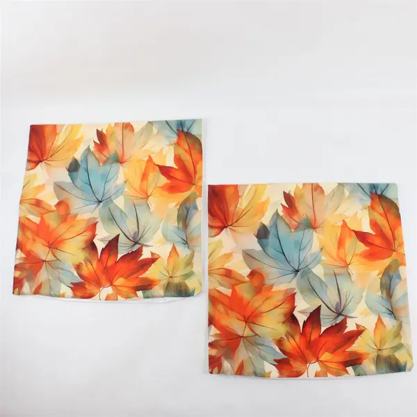 Set of 2 Blue and Orange Autumn Maple Leaf Print Throw Pillow Covers 17" x 17"