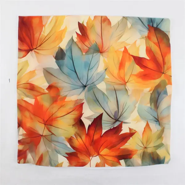 Set of 2 Blue and Orange Autumn Maple Leaf Print Throw Pillow Covers 17" x 17"